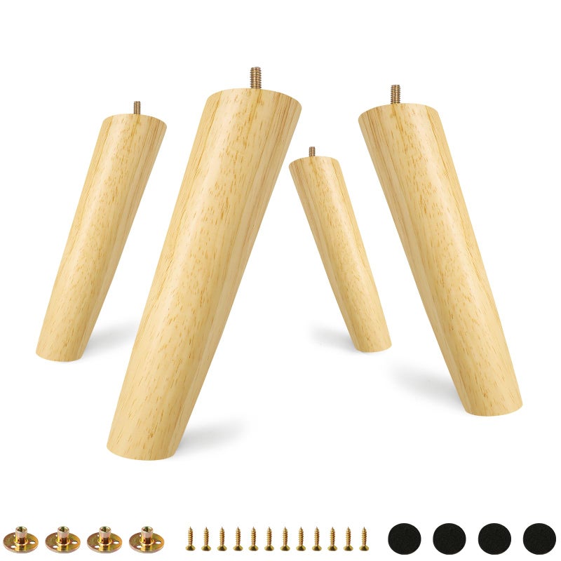 FoDau770 Rubber Wood Furniture Legs 8 Inches, Slant Tapered Wood Legs Mid Century Sofa Legs Set of 4, 5/16"" UNC Furniture Feet Replacement Legs for Cabinet Sofa Couch Dresser Chair Ottoman Table - Image 1
